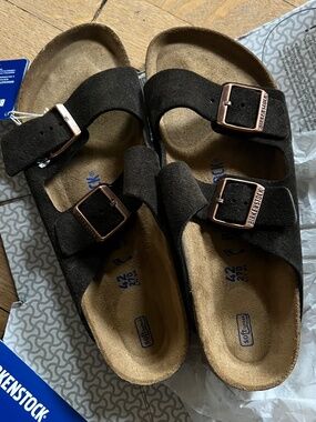 Birkenstock Two-Strap Comfort Footbed Slide Sandal - Arizona NWT 42 Mocha
